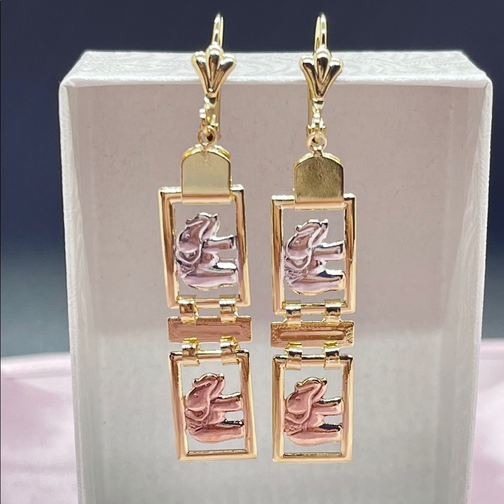 18k Gold Filled Tricolor Long Dangle Elephant Earrings  🐘✨ aretes de elefantes